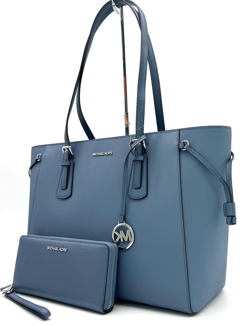 Michael Kors Voyager Large Leather Tote Bag w Matching Continental Wallet Denim